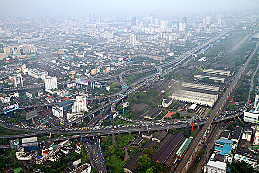 曼谷,城市,塔,展示,空气污染,烟雾,泰国