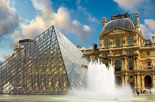金字塔,入口,卢浮宫,巴黎,法国,欧洲