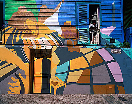 壁画,住房,区域,布宜诺斯艾利斯,墙壁彩绘