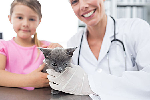 兽医,女孩,小猫,医院