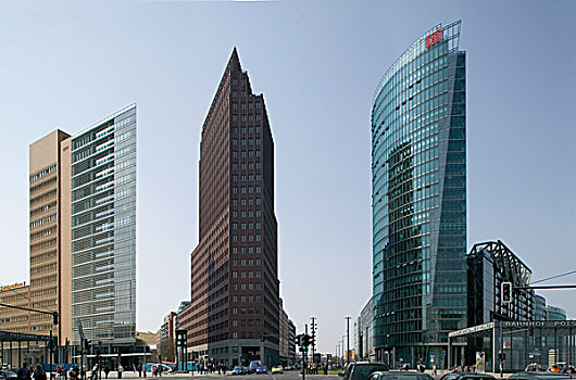 波兹坦广场,柏林,索尼中心,右边,写字楼,左边