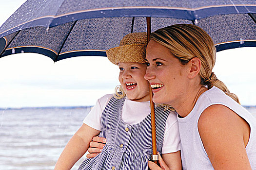 妈妈,女儿,伞