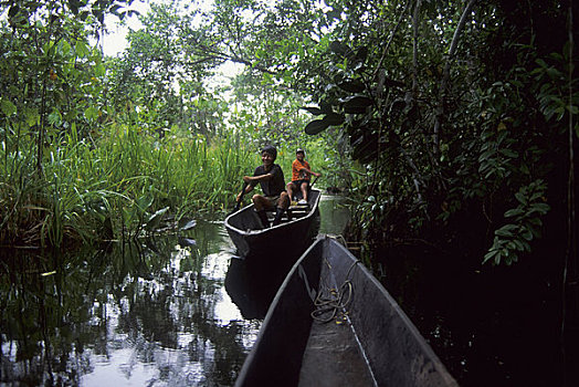 厄瓜多尔,亚马逊盆地,靠近,雨林,独木舟