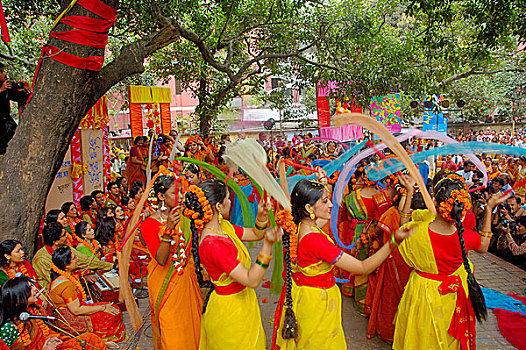舞蹈表演,艺术,达卡,大学,春节,孟加拉,二月,2007年