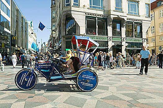 通勤,坐,人力三轮车,广场,哥本哈根,丹麦