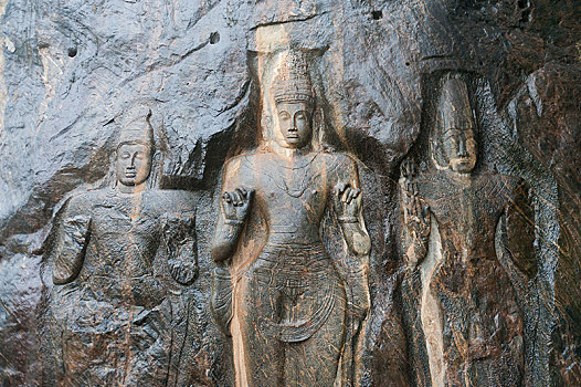 神祠,佛教,三个,老,佛像,石头,斯里兰卡,亚洲
