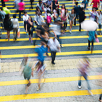 忙碌,城市,人,人行横道,街道,香港,中国