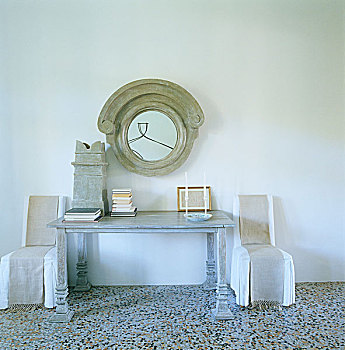老式,木桌子,石头,镜子,两个,椅子,遮盖,松,亚麻布,客房