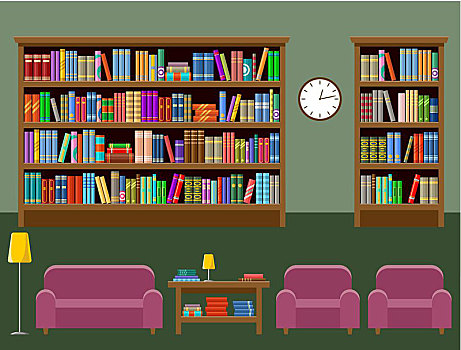图书馆,房间,室内,书本,矢量,插画