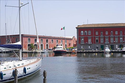 帆船,停靠,港口,波尔图,那不勒斯湾,那不勒斯,那不勒斯省,坎帕尼亚区,意大利