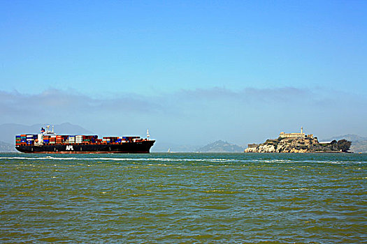 货物集装箱,集装箱船,恶魔岛,旧金山,加利福尼亚,美国