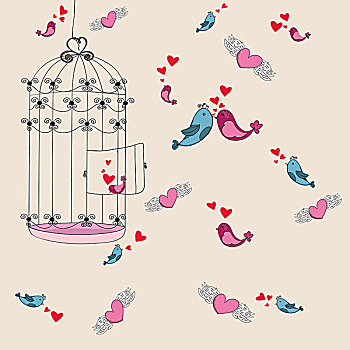 情人节,自由,鸟,爱情,背景