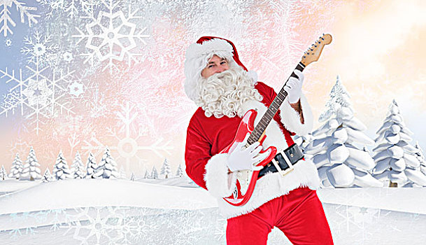 微笑,圣诞老人,演奏,电吉他