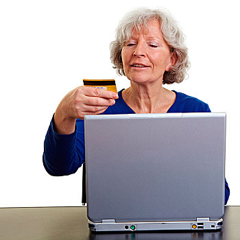 老太太,网上购物,笔记本电脑,信用卡