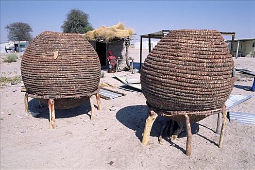 篮子,存储,谷物,女人,后面,纳米比亚,非洲