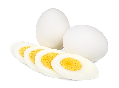 两个,一个,切片,煮蛋,隔绝,白色背景,背景