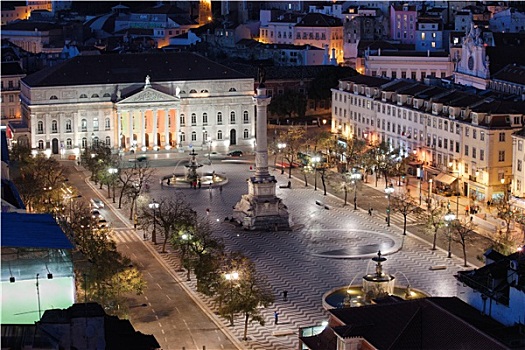 罗斯奥广场,夜晚,葡萄牙