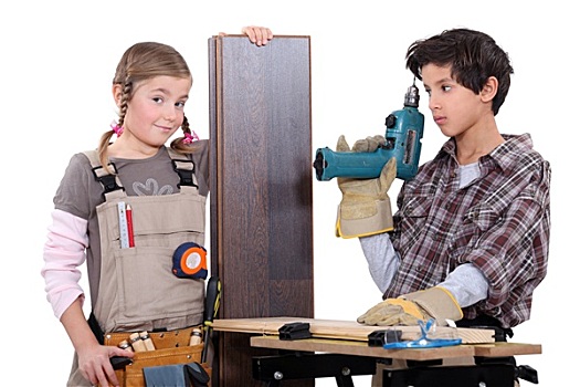 小男孩,女孩,电动工具
