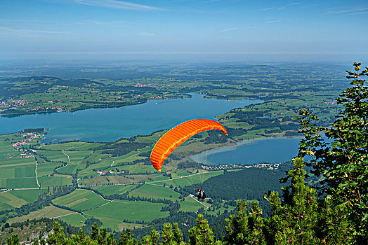 风景,滑翔伞,后面,斯瓦比亚,巴伐利亚,德国,欧洲