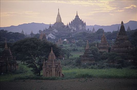缅甸,蒲甘,全景,庙宇