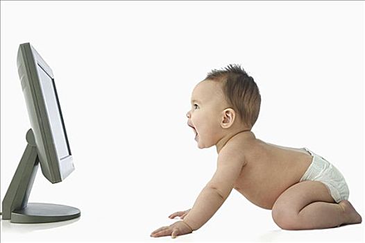婴儿,看电脑,显示器