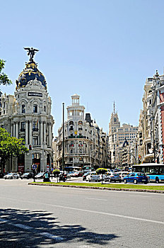 城市建筑,阿卡拉大街,格兰大道,街道,马德里,西班牙,欧洲