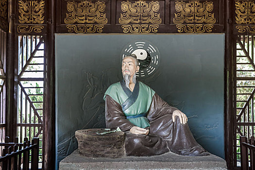 中国河南省汤阴羑里城演易台周文王塑像