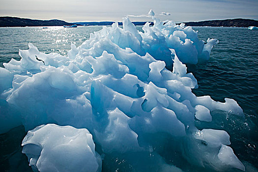 格陵兰,伊路利萨特,太阳,融化,冰山,靠近,脸,冰河,迪斯科湾,夏天