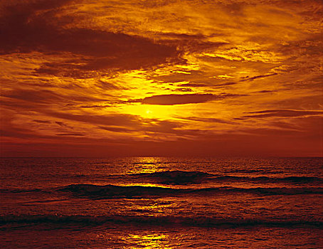 落日,海洋