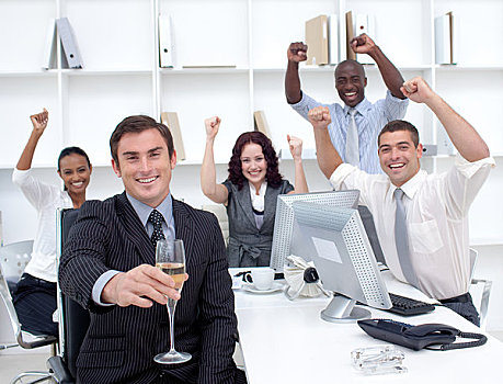 成功,企业团队,香槟,办公室