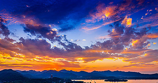 杭州,西湖,日落