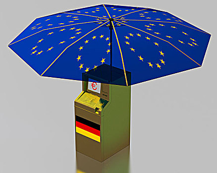 自动柜员机,德国,旗帜,下方,伞,星,欧盟,象征,图像,欧元,救助,包装,插画