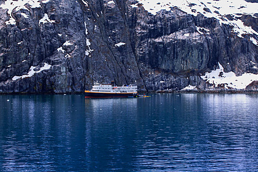 邮轮停泊在,阿拉斯加州,冰川湾国家公园海湾里