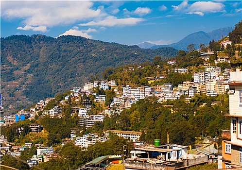 甘托克,建筑,山坡,风景,山,车站