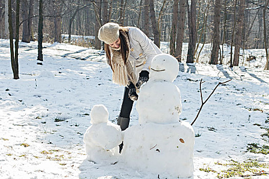 冬天,高兴,女人,雪人