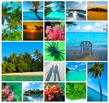 抽象拼贴画,夏天,海滩,马尔代夫,图像,自然,旅行,背景