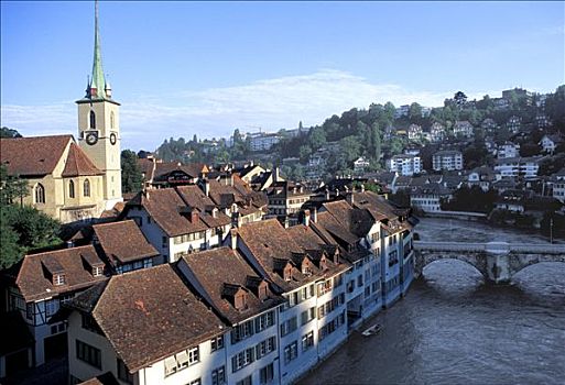 瑞士,伯恩,房子,河,教堂,桥