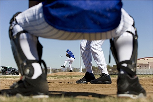 棒球,击球,面对,投手,竞争,比赛,风景,腿,后视图,背景聚焦