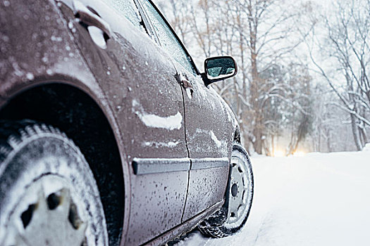 汽车,冬天,道路,遮盖,雪,地面,风景,聚焦