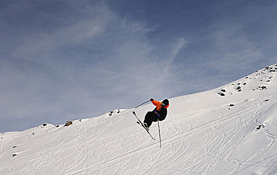 极限,自由式,跳台滑雪,男青年,山,雪中,公园,冬天