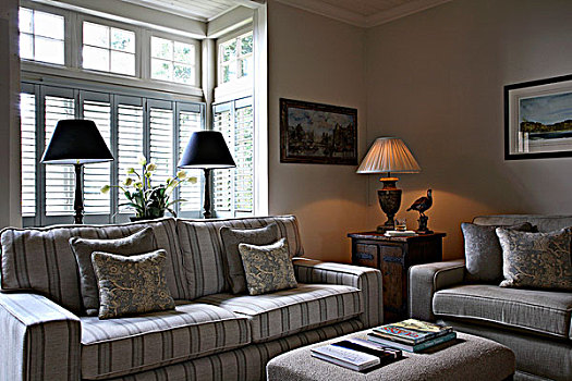 沙发,条纹,家居装潢,正面,凸窗,乡村,氛围