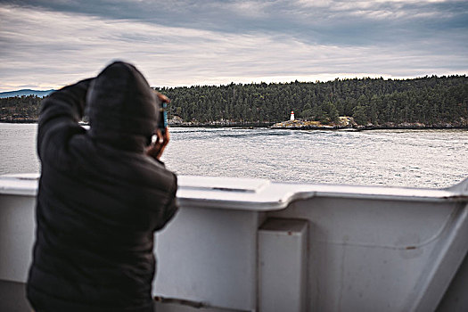 渡轮,旅游,温哥华岛,男人,摄影,不列颠哥伦比亚省,加拿大