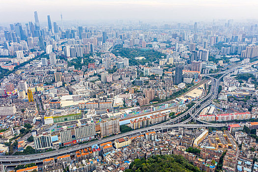 航拍广东广州天河区广园快速路广州大道及周边城区风光