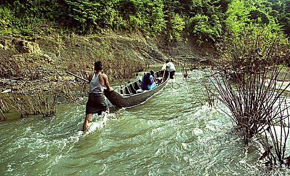 船夫,驾驶,船,河,山,孟加拉,2005年