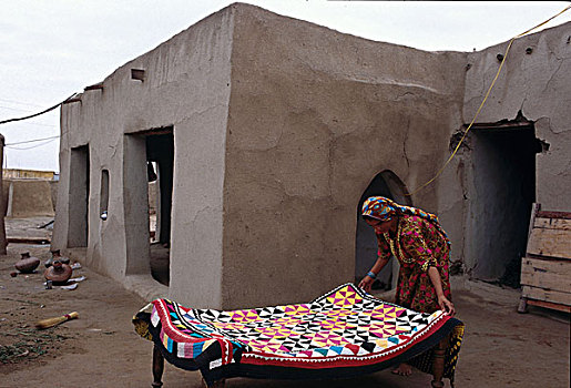 客人,女人,被子,床,乡村,边缘,塔尔沙漠,信德省,省,巴基斯坦,四月,2005年