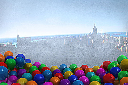 许多,彩色,气球,房间,城市