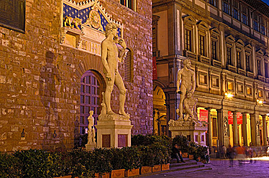 雕塑,大卫像,米开朗基罗,市政广场,佛罗伦萨,托斯卡纳,意大利,欧洲
