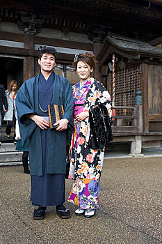 日本,京都,清水寺,冬天,年轻,情侣,和服