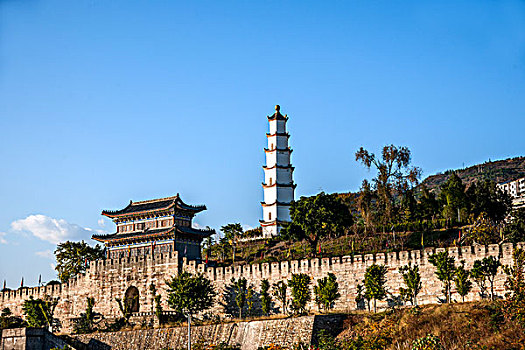 长江三峡奉节古城鱼复塔