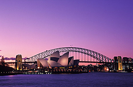 澳大利亚,悉尼,剧院,海港大桥,日落